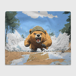 Плед флисовый Медведь бежит среди волн, цвет: 3D-велсофт