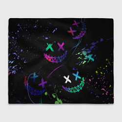 Плед флисовый Неновые краски - лица крипи смайл, цвет: 3D-велсофт