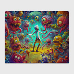 Плед флисовый Рик Санчес в компании отвязных чудищ - нейроарт фа, цвет: 3D-велсофт