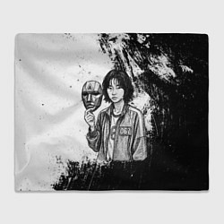 Плед флисовый Squid Game Игрок 067 держит маску, цвет: 3D-велсофт