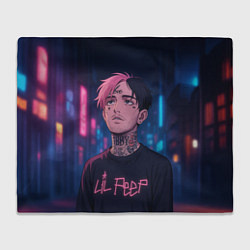 Плед флисовый LiL Peep - Неоновый аниме арт, цвет: 3D-велсофт