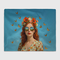 Плед флисовый Девушка в очках, цвет: 3D-велсофт