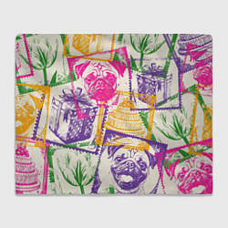 Плед флисовый Мопс и праздник, цвет: 3D-велсофт