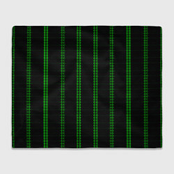 Плед флисовый Color black cage green stripes, цвет: 3D-велсофт