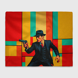 Плед флисовый Мужчина с пистолетом поп-арт, цвет: 3D-велсофт