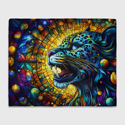 Плед флисовый Морда свирепого леопарда - витраж, цвет: 3D-велсофт