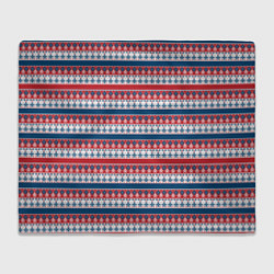 Плед флисовый Скандинавский красно синий новогодний орнамент, цвет: 3D-велсофт