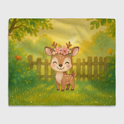 Плед флисовый Милый олененок на зеленом дворе, цвет: 3D-велсофт
