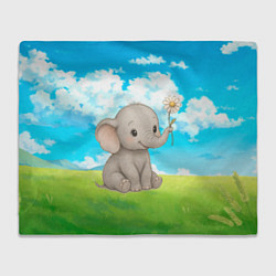 Плед флисовый Слоненок с цветочком, цвет: 3D-велсофт