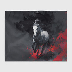 Плед флисовый Белая лошадь на фоне мазков краски, цвет: 3D-велсофт