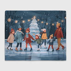 Плед флисовый Новогодние каникулы на катке, цвет: 3D-велсофт