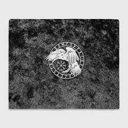 Плед флисовый Ворон в круге рун и компас вегвизир, цвет: 3D-велсофт