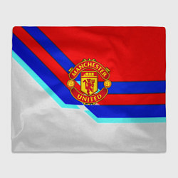 Плед флисовый Манчестер Юнайтед полосы геометрия, цвет: 3D-велсофт