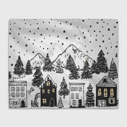 Плед флисовый Заснеженный черно-белый город, цвет: 3D-велсофт