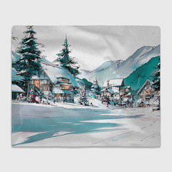 Плед флисовый Дома и елки - Новый год, цвет: 3D-велсофт