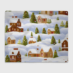 Плед флисовый Новогодние домики и елочки, цвет: 3D-велсофт