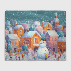 Плед флисовый Дети во дворе лепят снеговика, цвет: 3D-велсофт