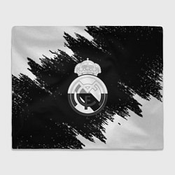 Плед флисовый Реал Мадрид черно белые краски, цвет: 3D-велсофт