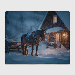 Плед флисовый Лошадь у избы, цвет: 3D-велсофт