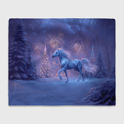 Плед флисовый Лошадь и новогодний салют, цвет: 3D-велсофт