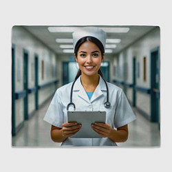 Плед флисовый Медицинская сестра с улыбкой, цвет: 3D-велсофт