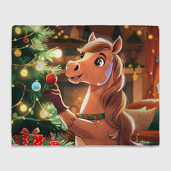 Плед флисовый Лошадка наряжает елку, цвет: 3D-велсофт