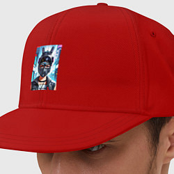 Кепка-снепбек Красавица в рогатом шлеме - киберпанк, цвет: красный