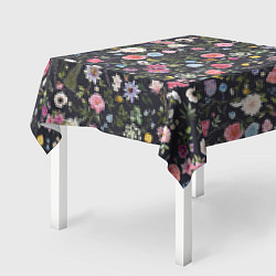 Скатерть для стола Разные цветы, листья, травы на темном фоне, цвет: 3D-принт — фото 2
