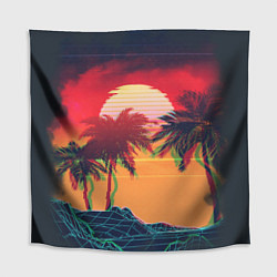 Скатерть для стола Пальмы и пляж на закате с помехами VHS ретро дизай, цвет: 3D-принт