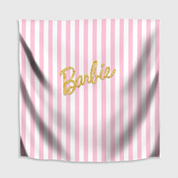 Скатерть для стола Barbie - золотая надпись и бело-розовые полосы, цвет: 3D-принт