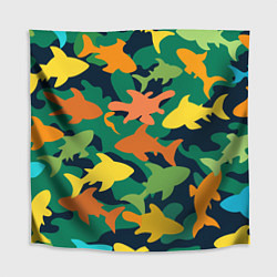 Скатерть для стола Камуфляж силуэты рыбок, цвет: 3D-принт