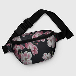 Поясная сумка Цветы на черном фоне, цвет: 3D-принт — фото 2