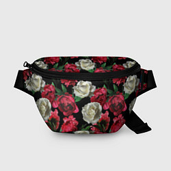 Поясная сумка Красные и белые розы, цвет: 3D-принт