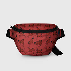 Поясная сумка Красные кони, цвет: 3D-принт