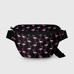 Поясная сумка Фламинго Чёрная, цвет: 3D-принт
