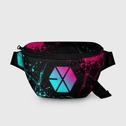 Поясная сумка EXO BAND NEON LOGO НЕОНОВЫЕ БРЫЗГИ КРАСОК, цвет: 3D-принт