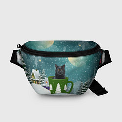 Поясная сумка Черный кот в кружке, цвет: 3D-принт