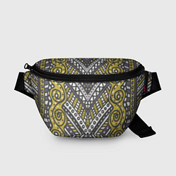 Поясная сумка Абстрактный узор в стиле дудл Желтый, серый и белы, цвет: 3D-принт