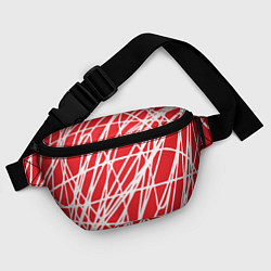 Поясная сумка Белые линии на красном фоне Абстракция, цвет: 3D-принт — фото 2