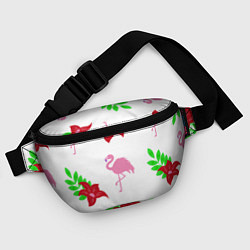 Поясная сумка Розовый фламинго с цветами, цвет: 3D-принт — фото 2