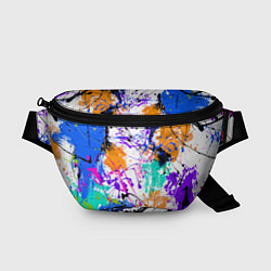Поясная сумка Брызги и мазки разноцветных красок на белом фоне, цвет: 3D-принт