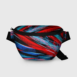 Поясная сумка Неоновые прерывающиеся линии - Красный и голубой, цвет: 3D-принт