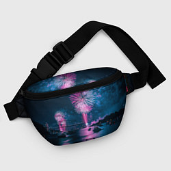Поясная сумка Неоновый салют над рекой ночью - Синий, цвет: 3D-принт — фото 2