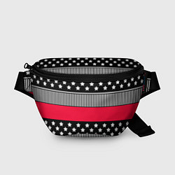Поясная сумка Red and black pattern with stripes and stars, цвет: 3D-принт