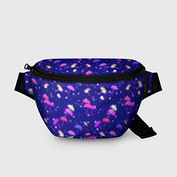 Поясная сумка Неоновые зонтики на фиолетовом фоне, цвет: 3D-принт