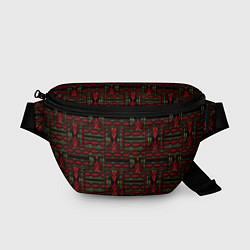 Поясная сумка Красно зеленый лоскутный узор змеиной кожи имитаци, цвет: 3D-принт