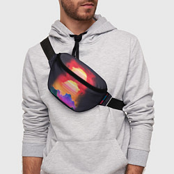 Поясная сумка Синтвейв неоновые горы на закате, цвет: 3D-принт — фото 2