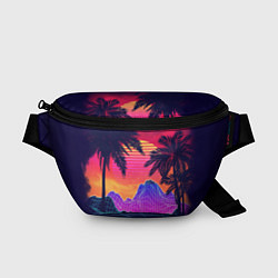 Поясная сумка Тропический остров с пальмами ретро иллюстрация, цвет: 3D-принт