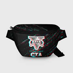 Поясная сумка GTA в стиле glitch и баги графики на темном фоне, цвет: 3D-принт