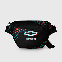 Поясная сумка Значок Chevrolet в стиле glitch на темном фоне, цвет: 3D-принт